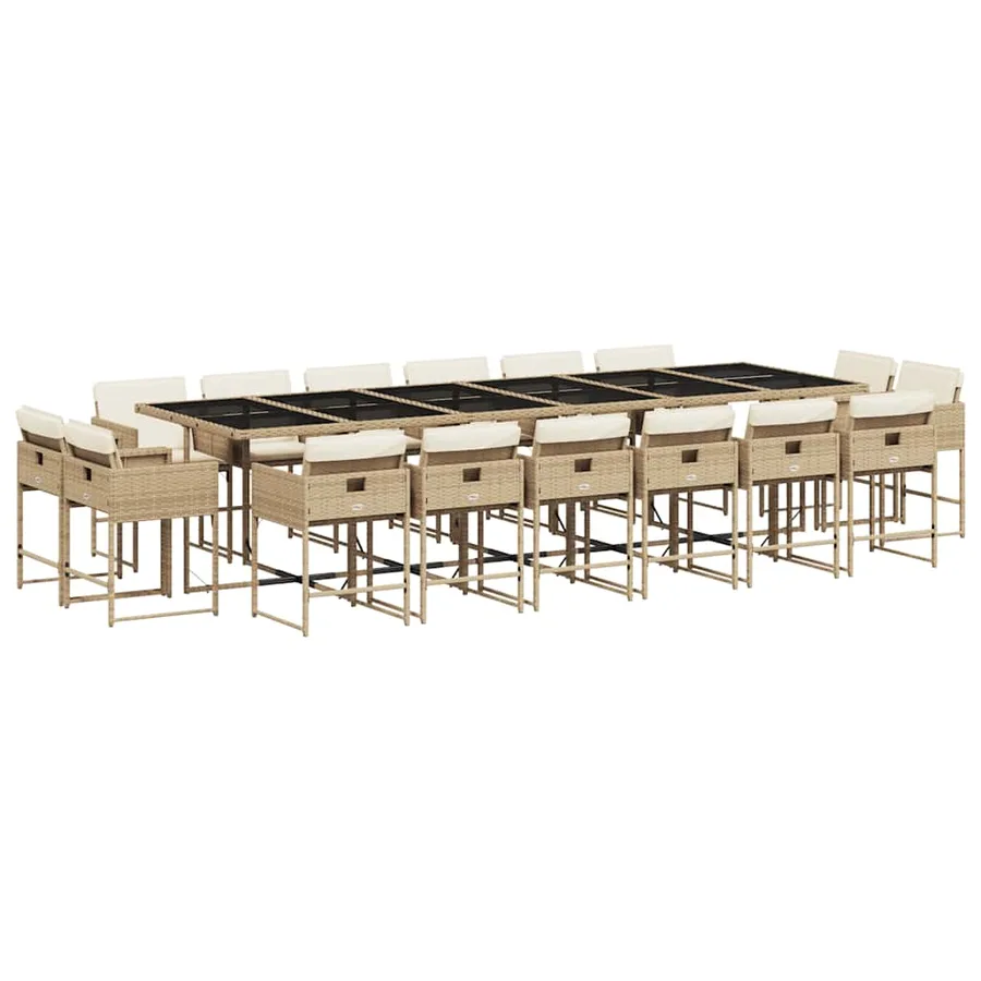 Ensemble à manger de jardin et coussins 17 pcs beige - 2