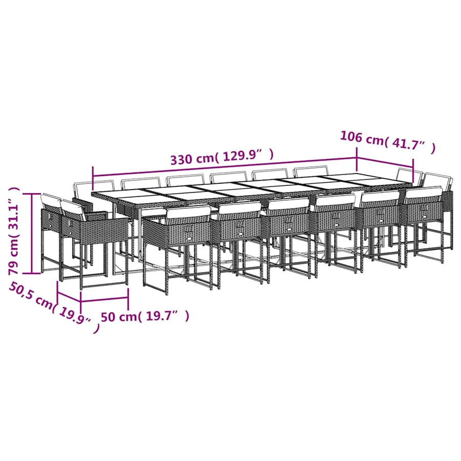 Ensemble à manger de jardin et coussins 17 pcs beige - 8