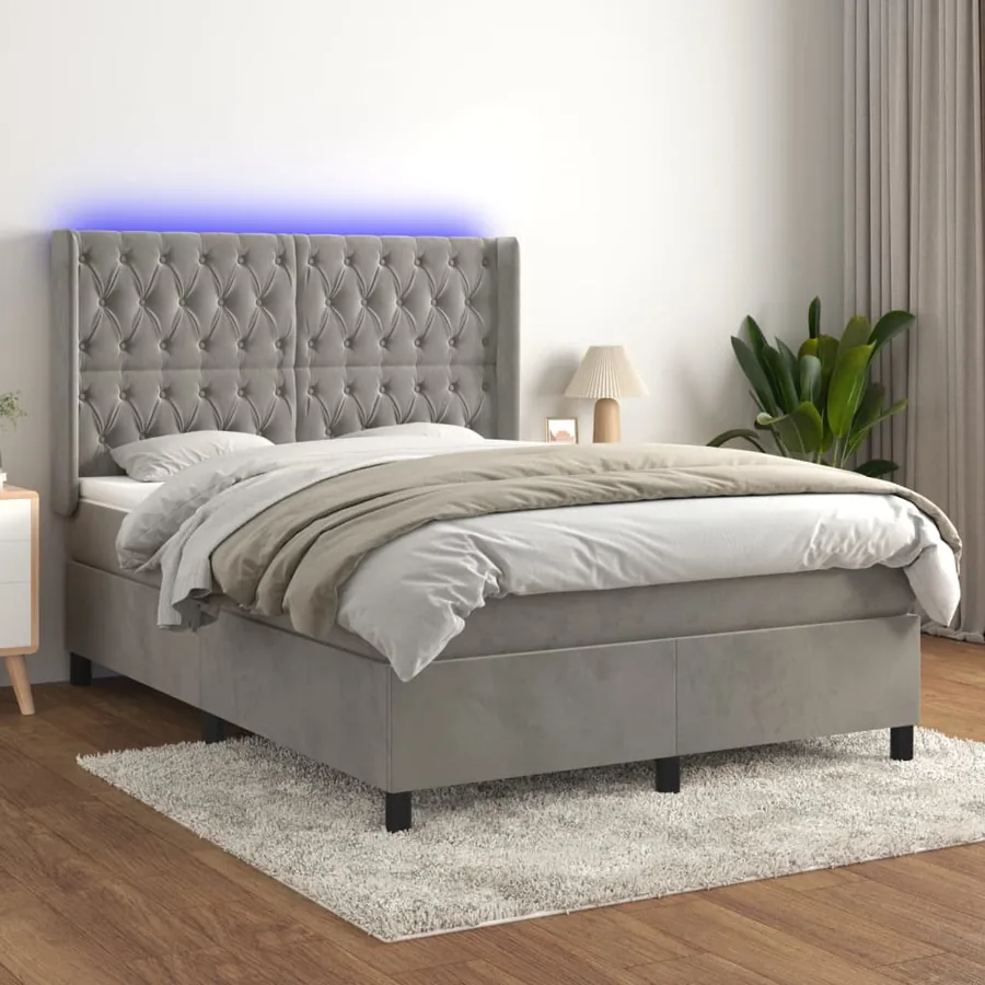 Sommier à lattes de lit matelas et LED Gris clair 140x190 cm
