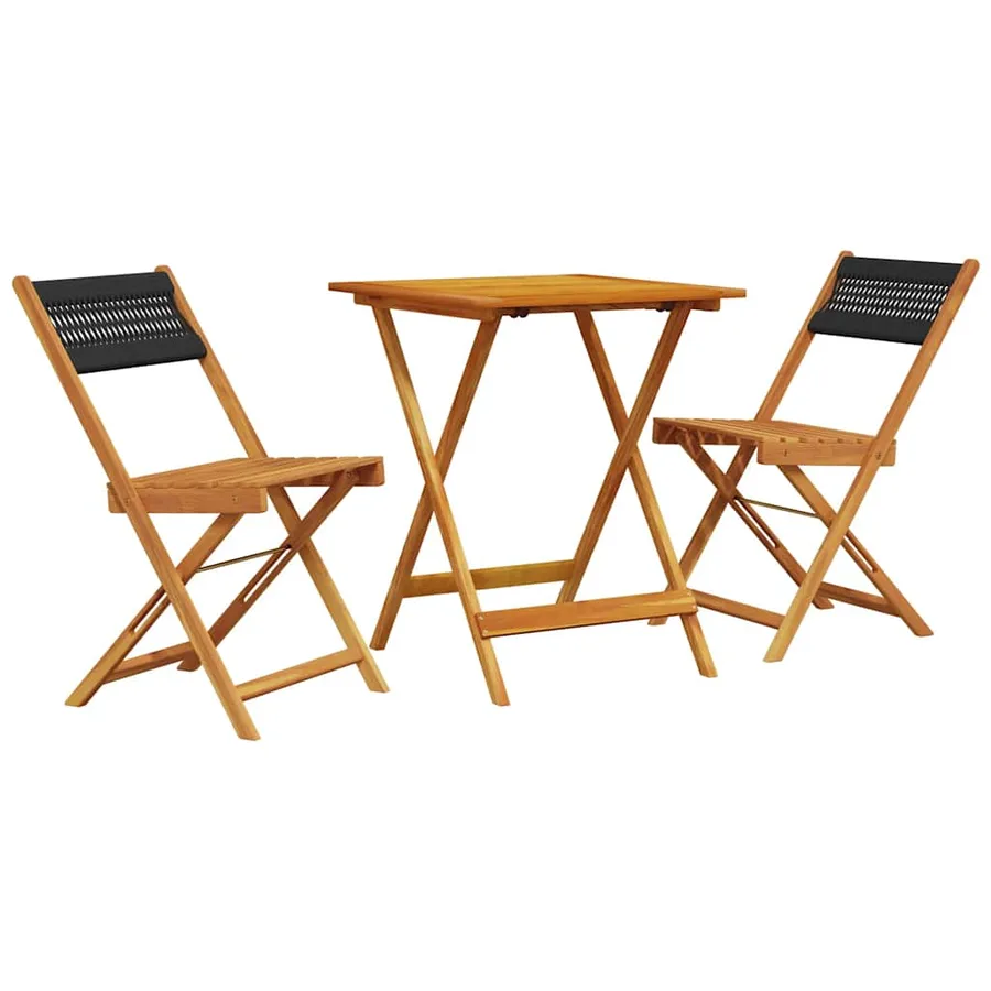 Ensemble de bistro 3 pcs noir polypropylène et bois massif - 2