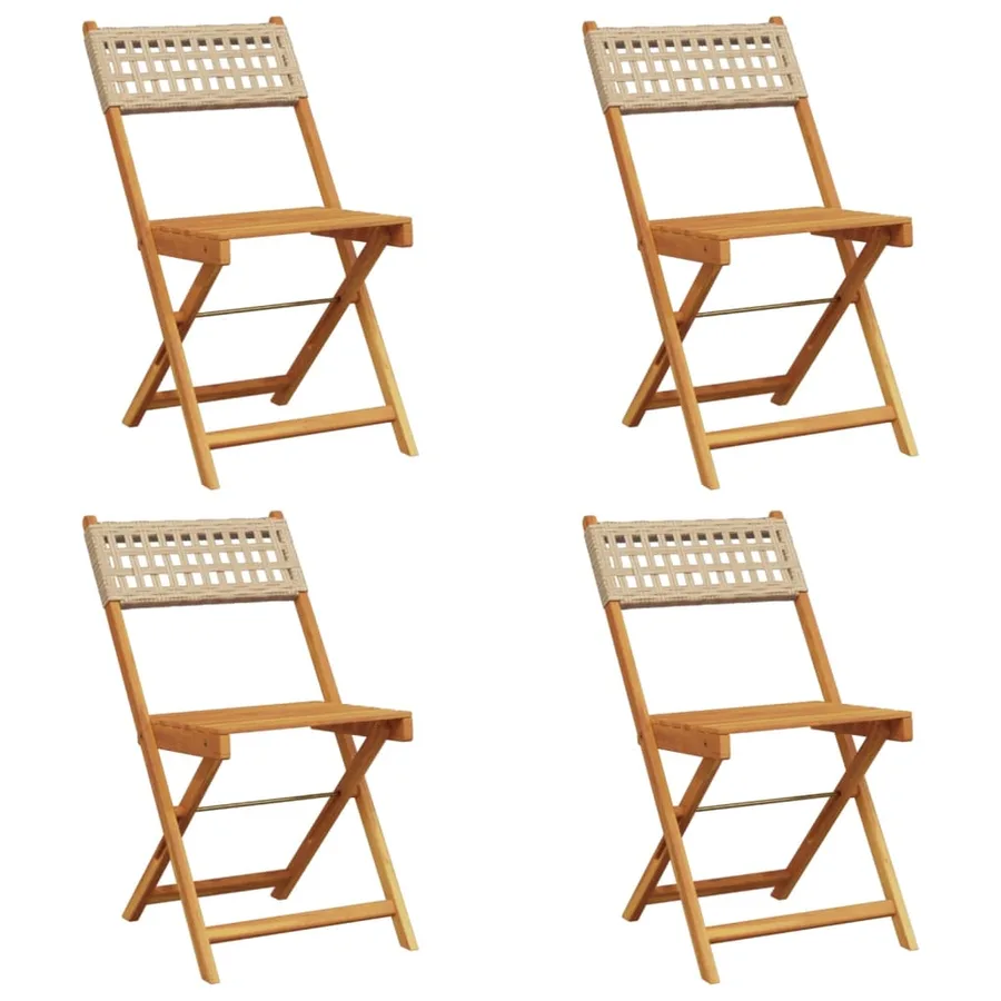 Chaises de jardin pliantes lot de 4 beige rotin et bois massif - 2