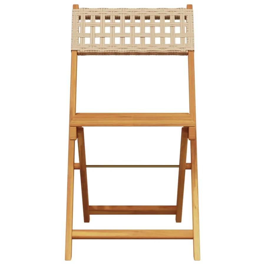 Chaises de jardin pliantes lot de 4 beige rotin et bois massif - 4