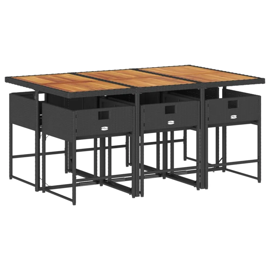 Ensemble à manger de jardin coussins 7pcs Noir Résine tressée - 5