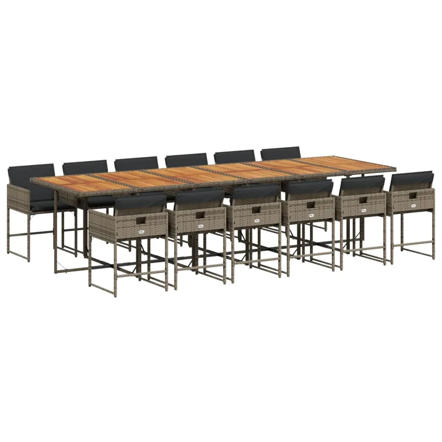 Ensemble à manger de jardin coussins 13 pcs gris résine tressée - 2