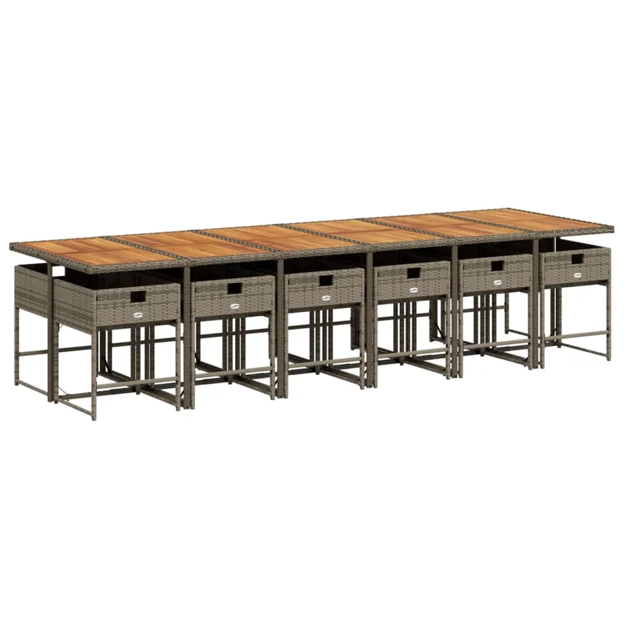 Ensemble à manger de jardin coussins 13 pcs gris résine tressée - 5
