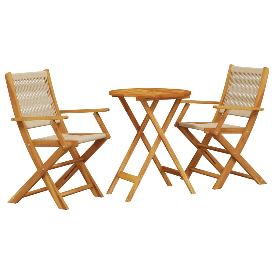 Ensemble de bistro 3 pcs beige polypropylène et bois massif - 2