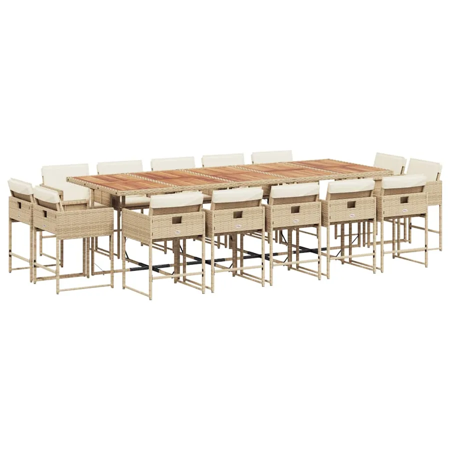Ensemble à manger de jardin et coussins 15 pcs beige - 2