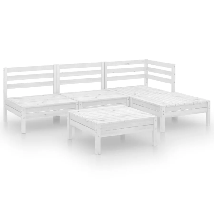 Salon de jardin 5 pcs Bois de pin massif Blanc - 2