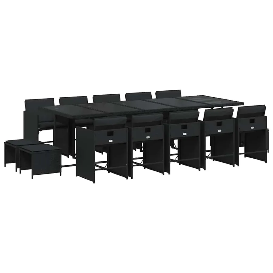 Ensemble à manger de jardin 15 pcs coussins noir résine tressée - 2