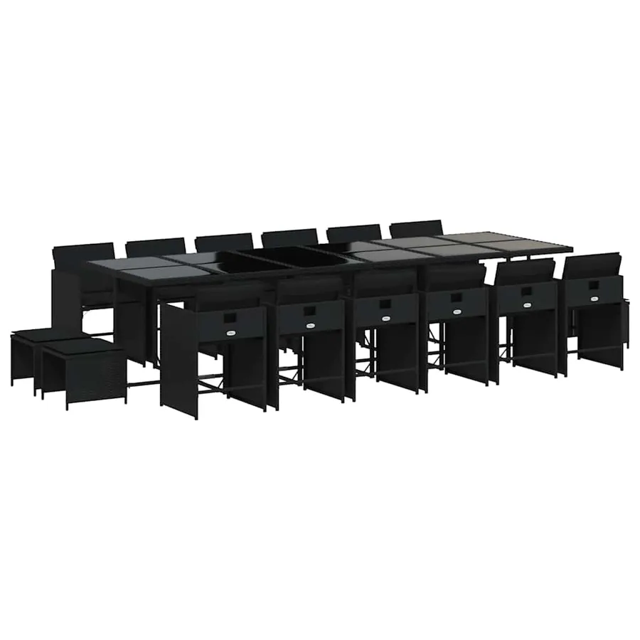 Ensemble à manger de jardin 17 pcs coussins noir résine tressée - 2