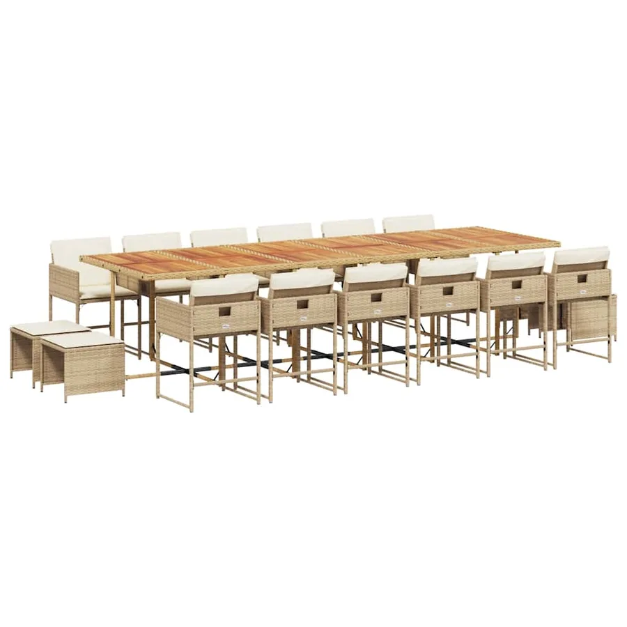 Ensemble à manger de jardin et coussins 17 pcs beige - 2