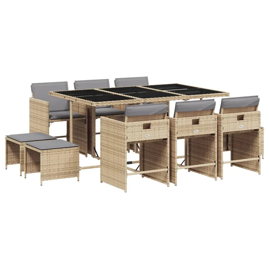 Ensemble à manger de jardin et coussins 11 pcs mélange beige - 2
