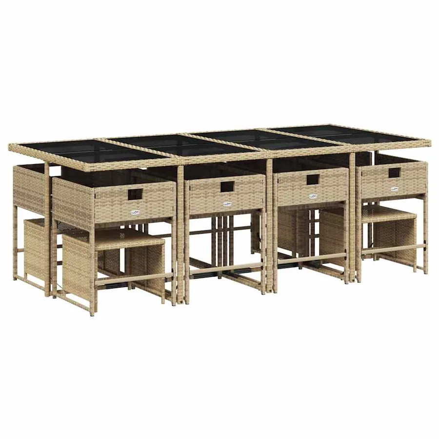 Ensemble à manger de jardin coussins 13 pcs mélange beige rotin - 5