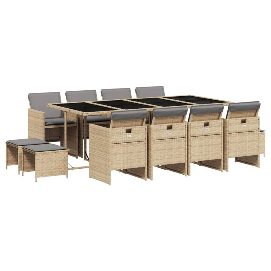 Ensemble à manger de jardin coussins 13 pcs mélange beige rotin - 2