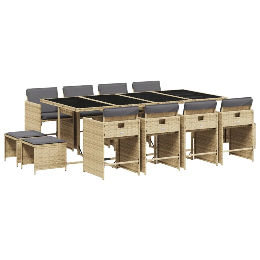 Ensemble à manger de jardin coussins 13 pcs mélange beige rotin - 2