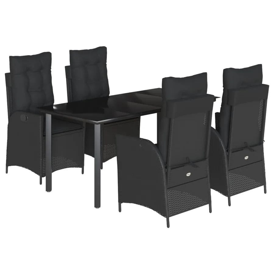 Ensemble à manger de jardin coussins 5pcs Noir Résine tressée - 2
