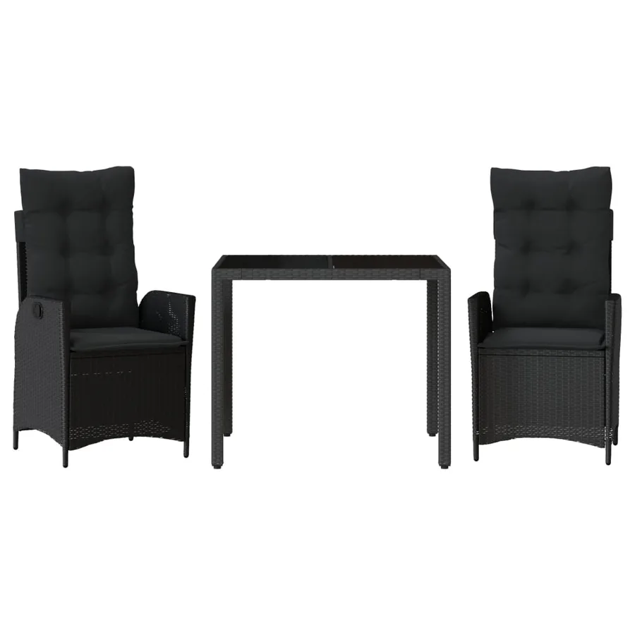 Ensemble à manger de jardin avec coussins 3 pcs Noir - 2