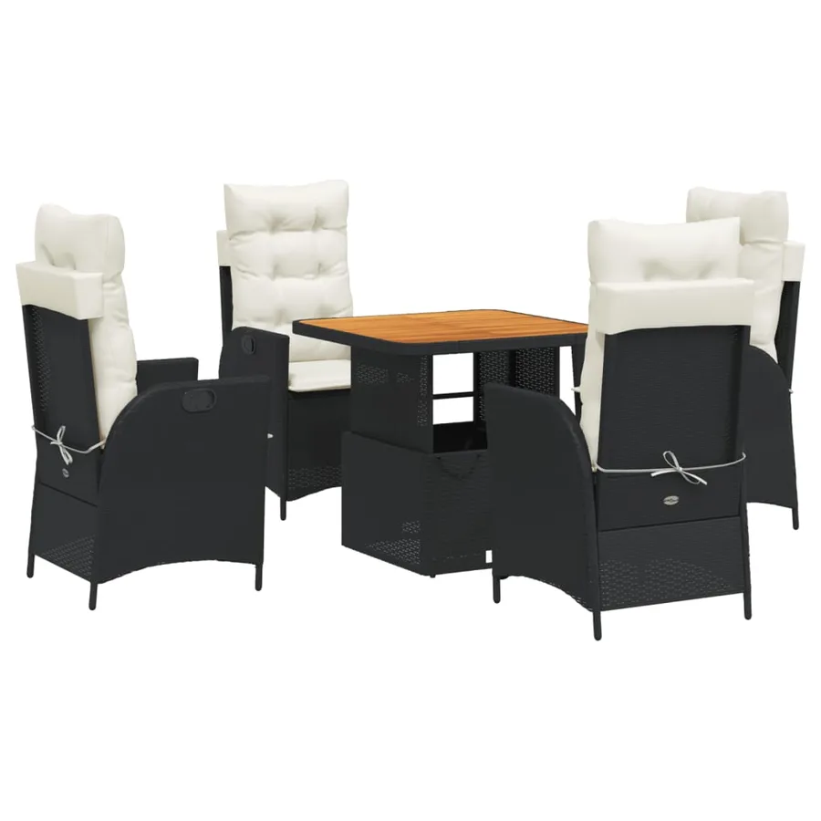Ensemble à manger de jardin coussins 5pcs Noir Résine tressée - 2