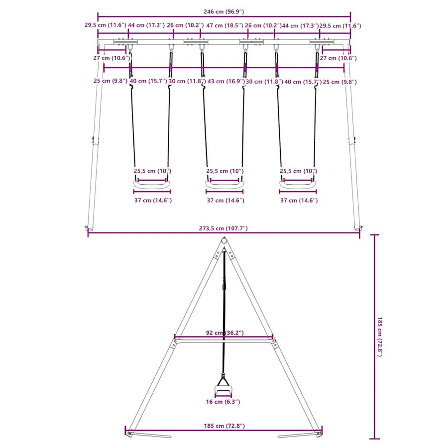 Ensemble de balançoire d'extérieur avec 3 balançoires - 10