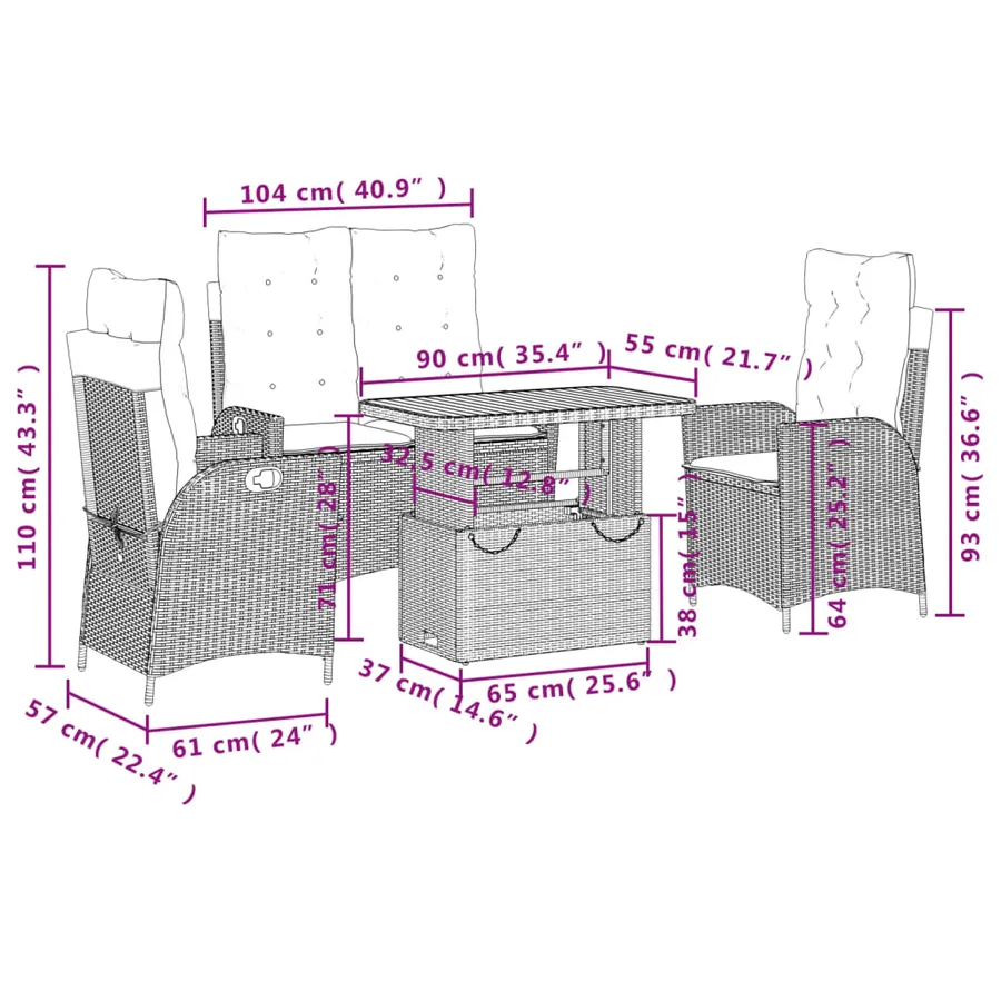 Ensemble à manger de jardin 4 pcs avec coussins noir - 9
