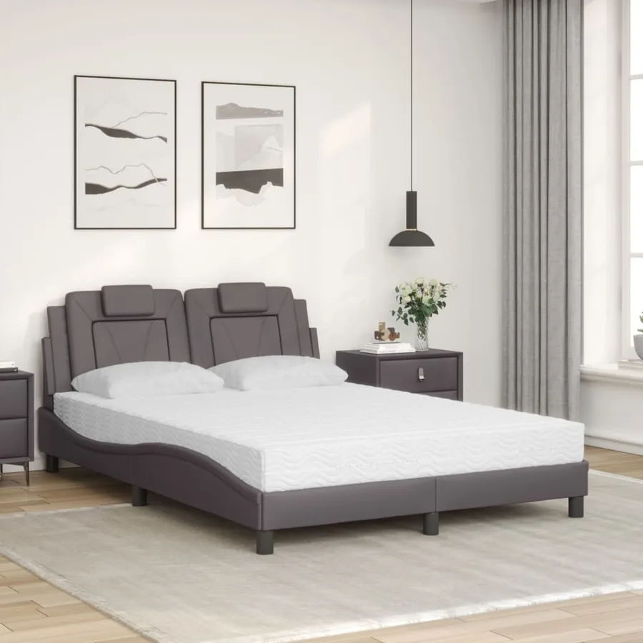 Lit Viana avec matelas gris 140x190 cm similicuir - 3