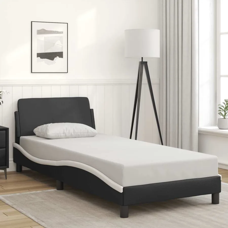 Cadre de lit Dover noir et blanc 90x190 cm en similicuir