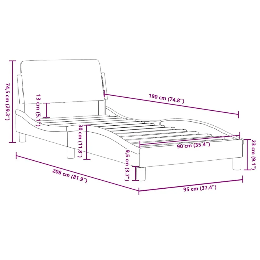 Cadre de lit Dover noir et blanc 90x190 cm en similicuir - 10