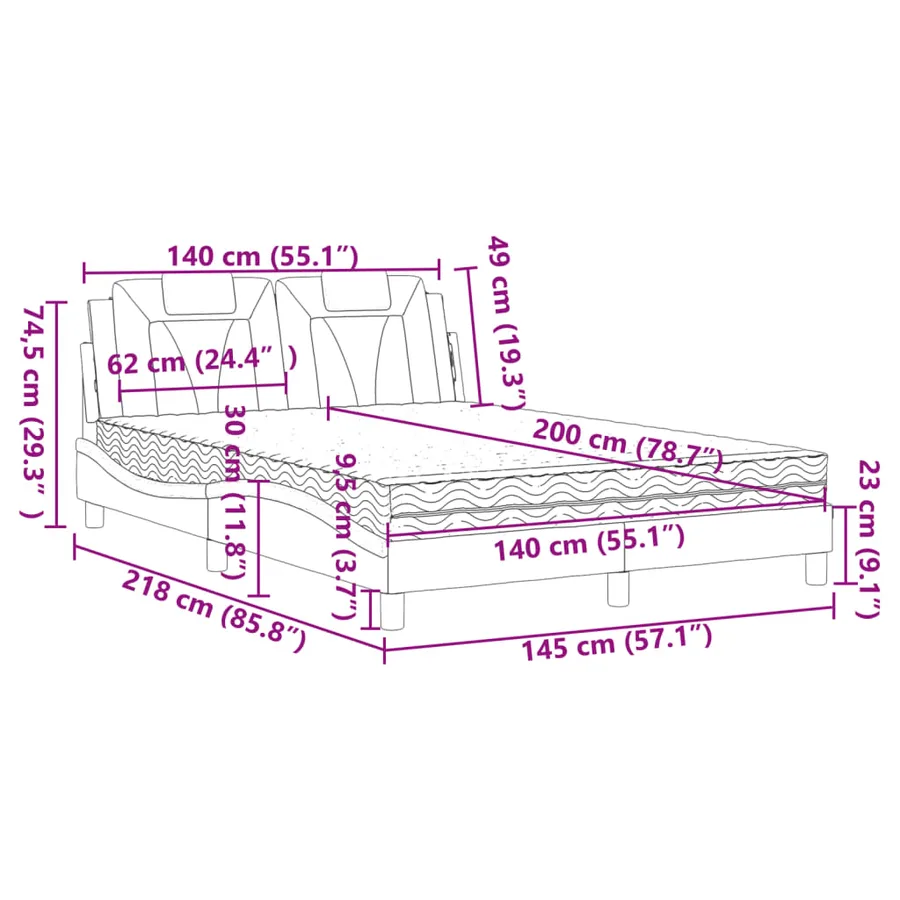 Lit Viana avec matelas gris 140x200 cm similicuir - 11