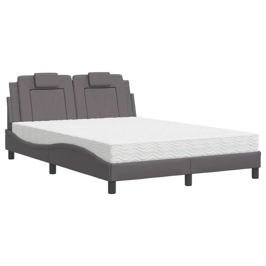 Lit Viana avec matelas gris 140x200 cm similicuir - 2