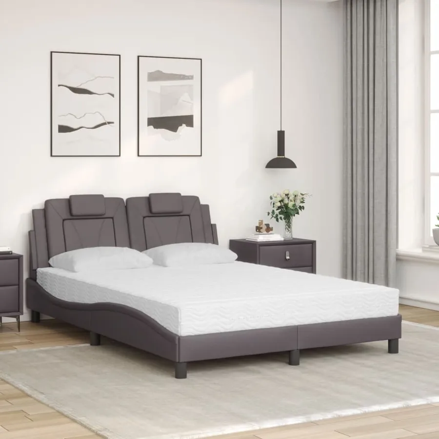 Lit Viana avec matelas gris 140x200 cm similicuir - 3
