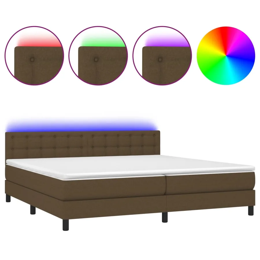 Sommier à lattes de lit matelas et LED Marron foncé 200x200 cm - 2