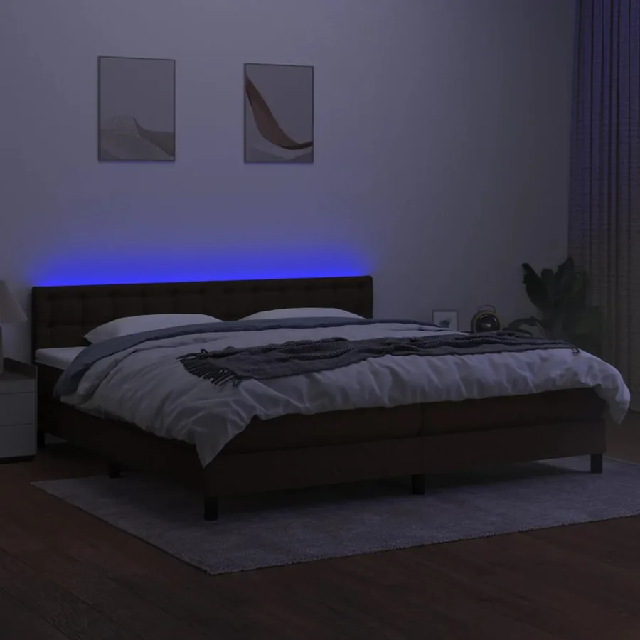 Sommier à lattes de lit matelas et LED Marron foncé 200x200 cm - 4