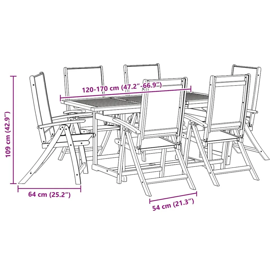 Ensemble à manger de jardin 9pcs bois d'acacia solide textilène - 13
