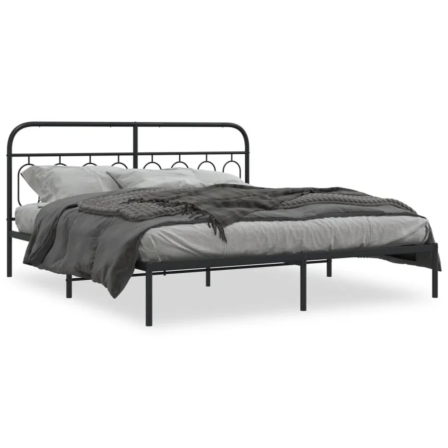 Cadre de lit métal sans matelas avec tête de lit noir 183x213cm - 2