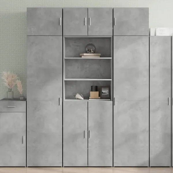 Buffet haut gris béton 70x42,5x185 cm bois d'ingénierie