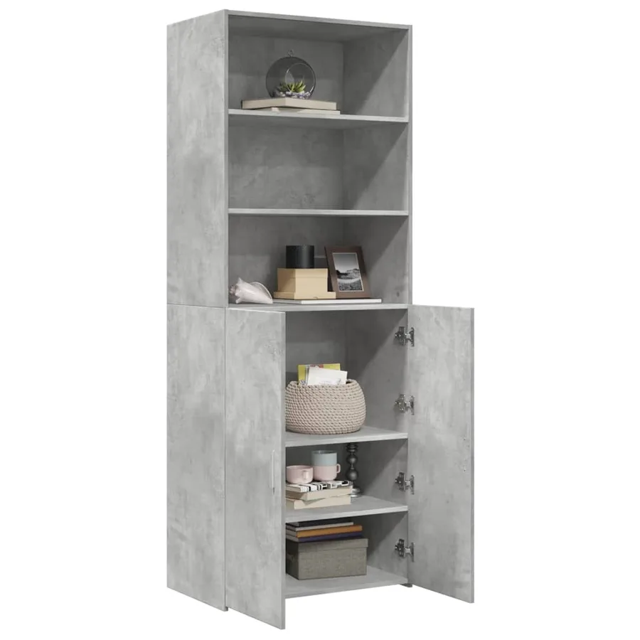 Buffet haut gris béton 70x42,5x185 cm bois d'ingénierie - 7