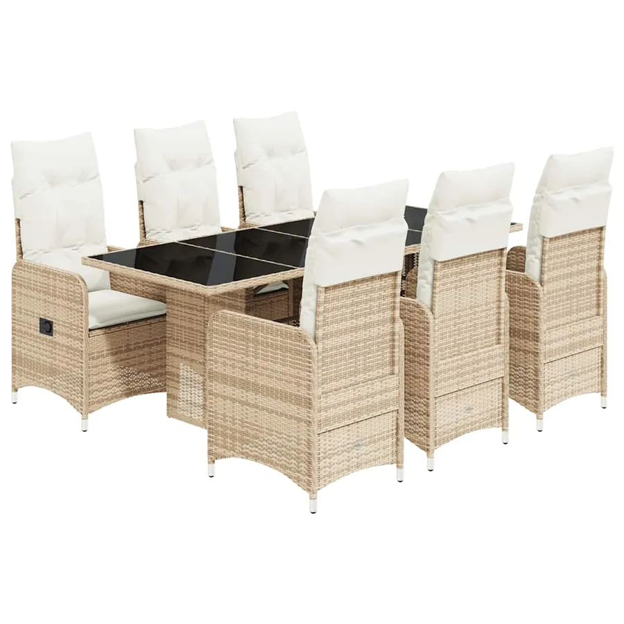 Ensemble de bistro de jardin 7 pcs coussins beige poly rotin - 2