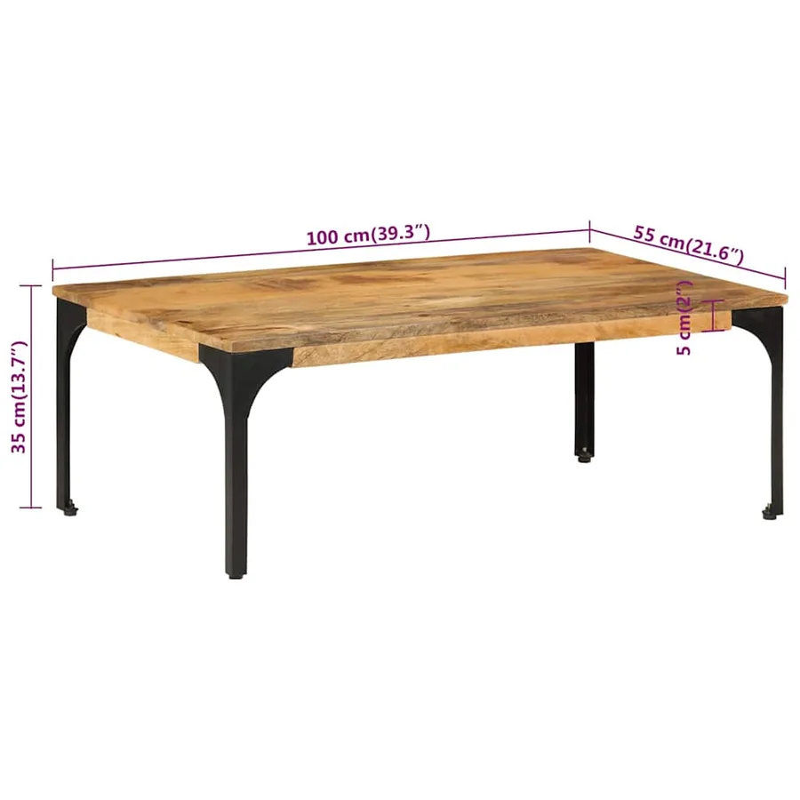 Table basse 100x55x35 cm bois de manguier massif - 7