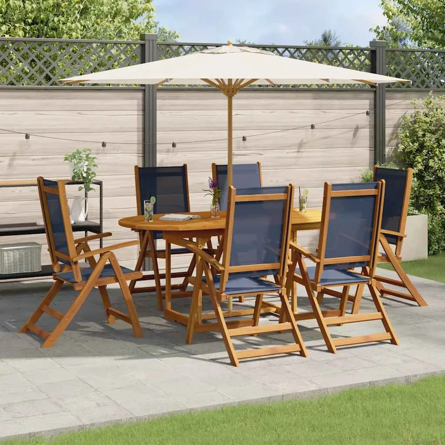 Ensemble à Manger de jardin 7pcs bois d'acacia solide textilène
