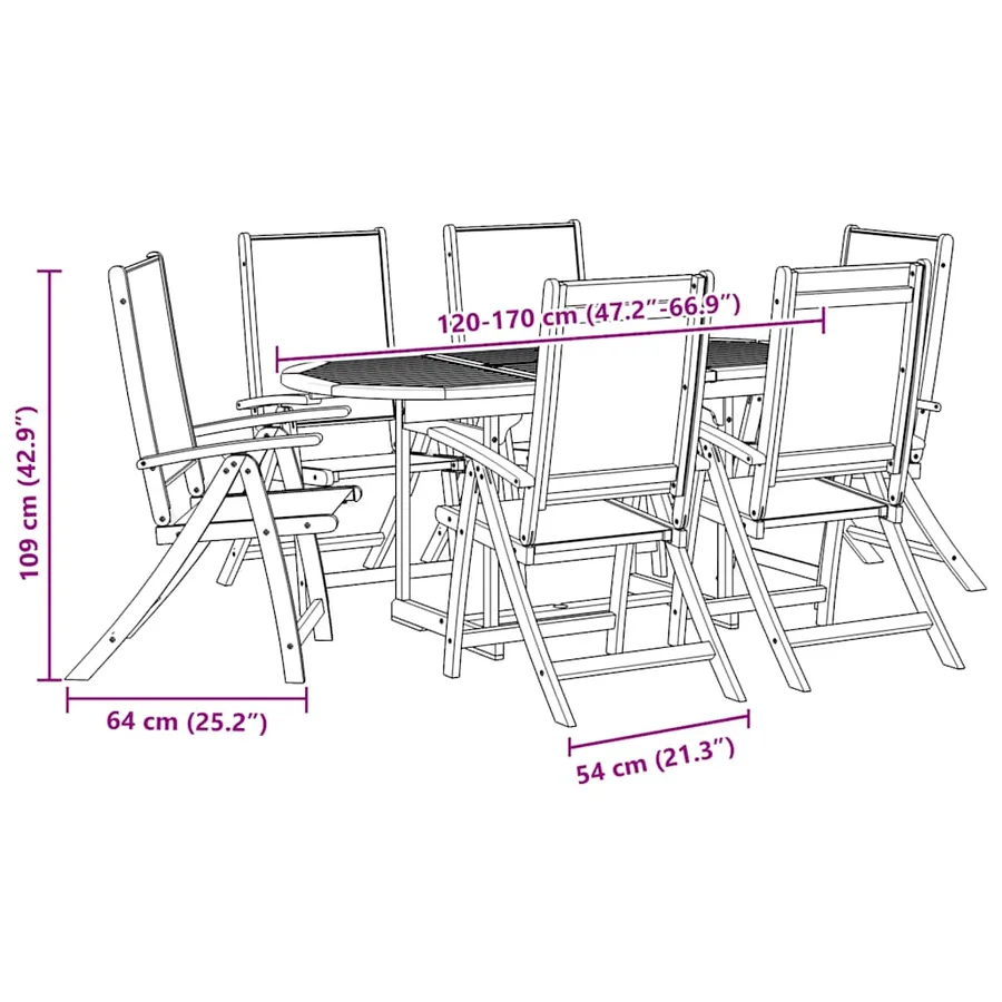Ensemble à Manger de jardin 7pcs bois d'acacia solide textilène - 14