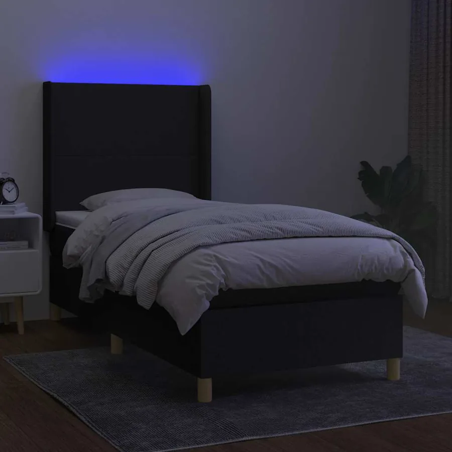 Sommier à lattes de lit matelas et LED Noir 80x200cm Tissu - 3