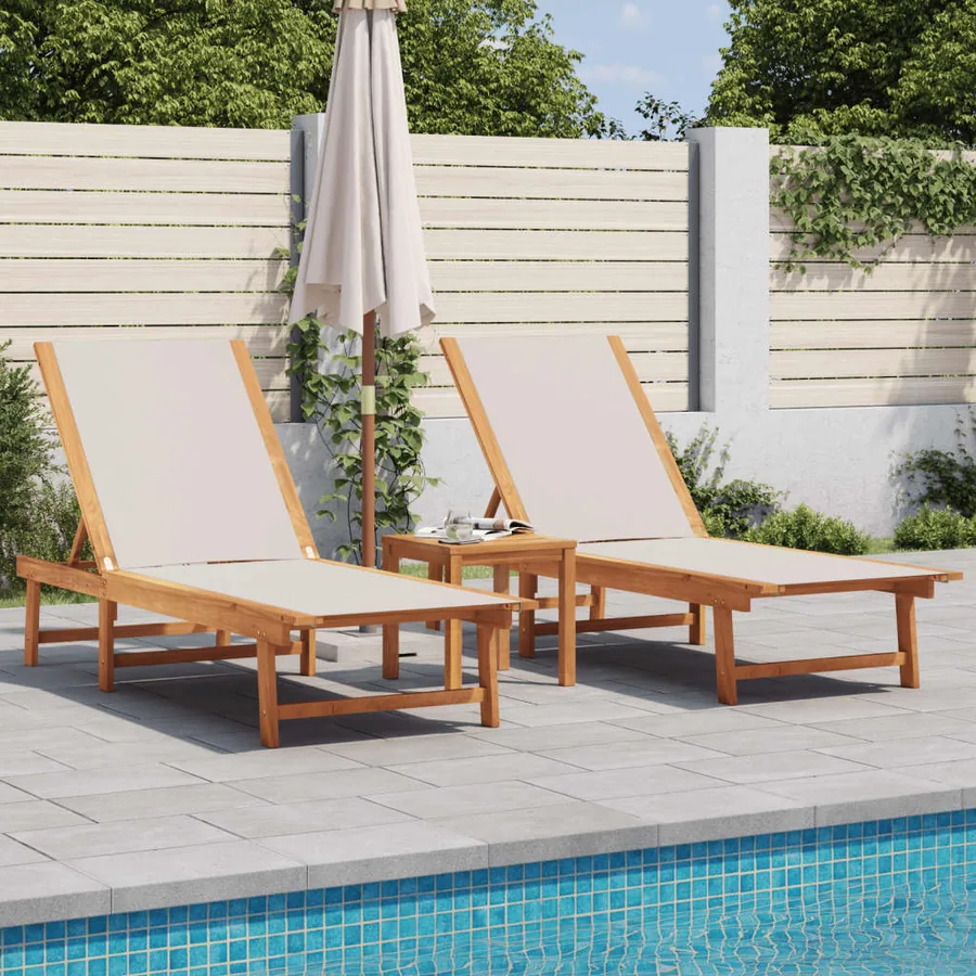 Chaises longues lot de 2 table gris bois d'acacia et textilène