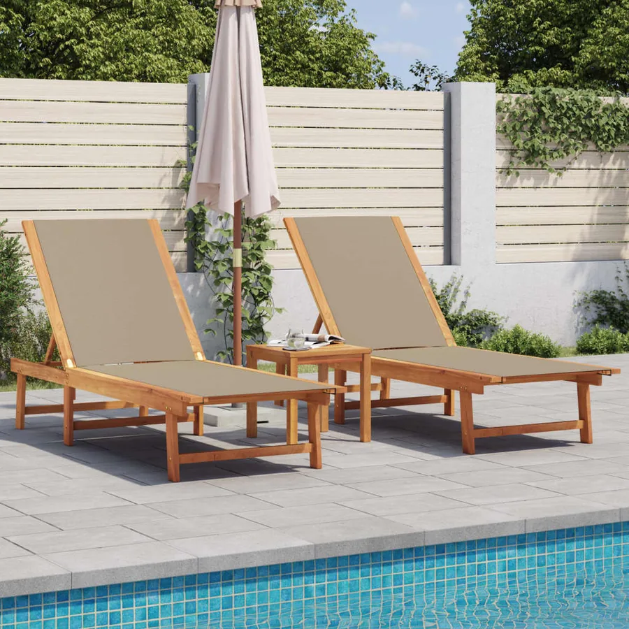 Chaises longues lot de 2 table gris bois d'acacia et textilène - 11