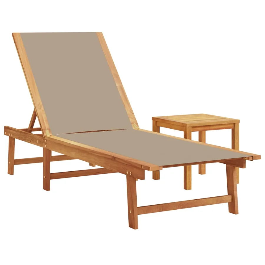 Chaises longues lot de 2 table gris bois d'acacia et textilène - 14