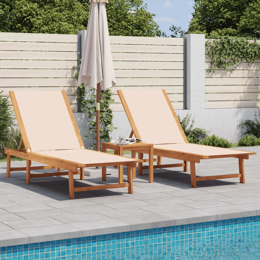 Chaises longues lot de 2 table gris bois d'acacia et textilène - 21