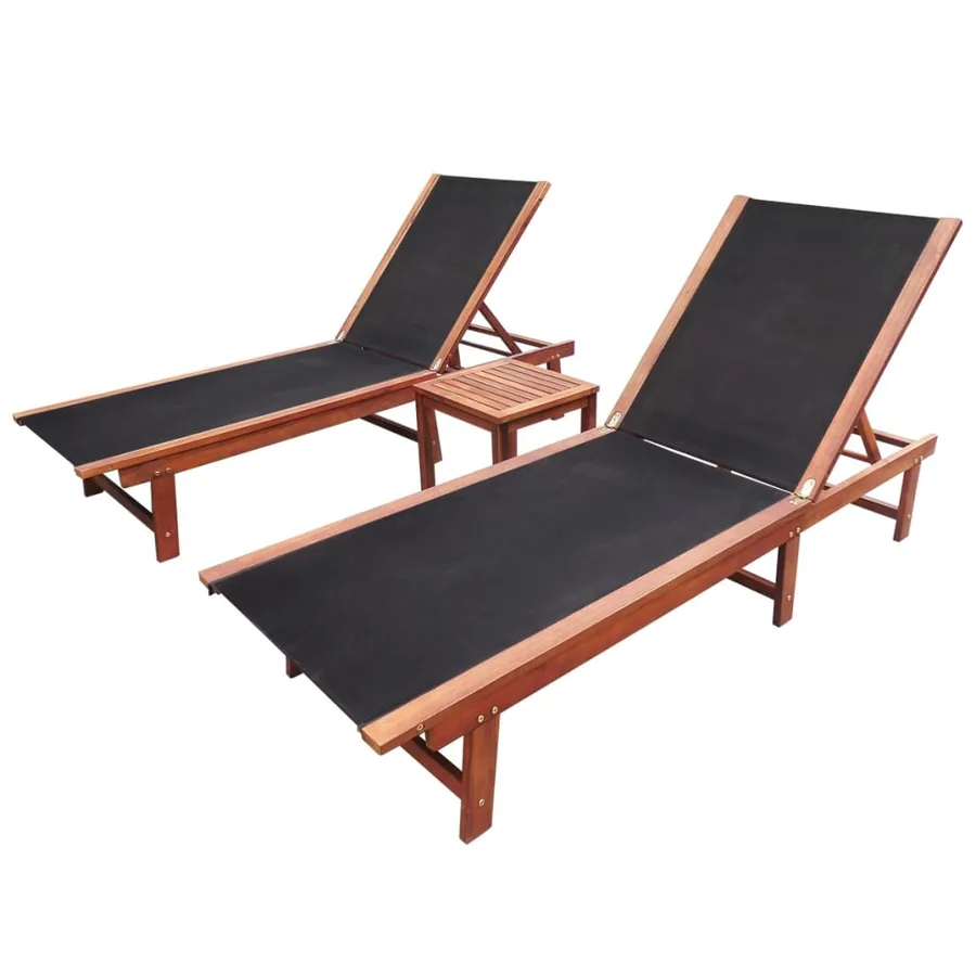 Chaises longues lot de 2 table gris bois d'acacia et textilène - 31