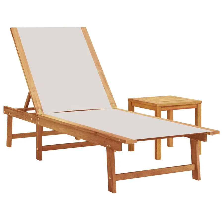 Chaises longues lot de 2 table gris bois d'acacia et textilène - 4