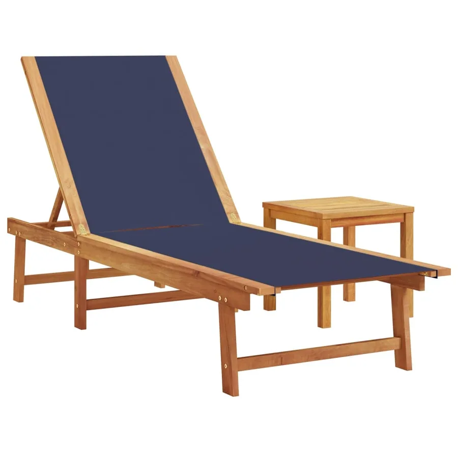Chaises longues lot de 2 table gris bois d'acacia et textilène - 44