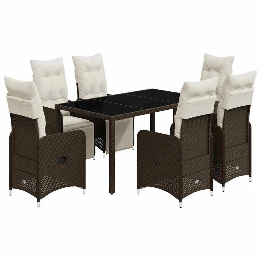 Ensemble de bistro de jardin 7 pcs coussins marron poly rotin - 2
