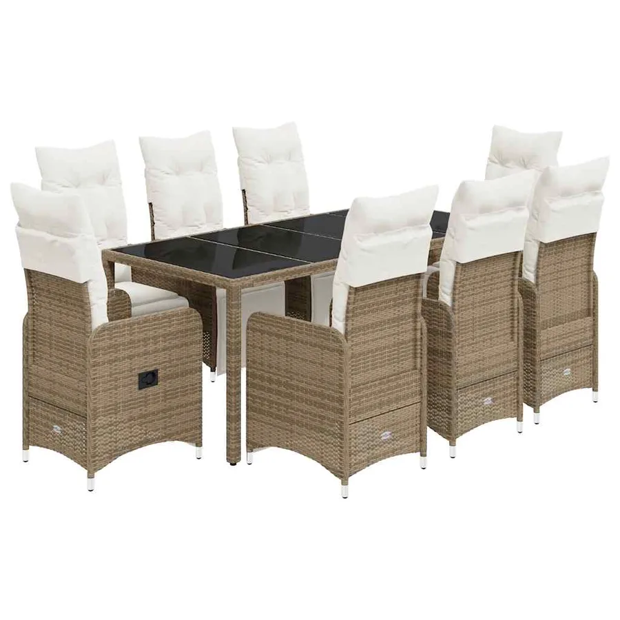 Ensemble de bistro de jardin 9 pcs coussins marron poly rotin - 2